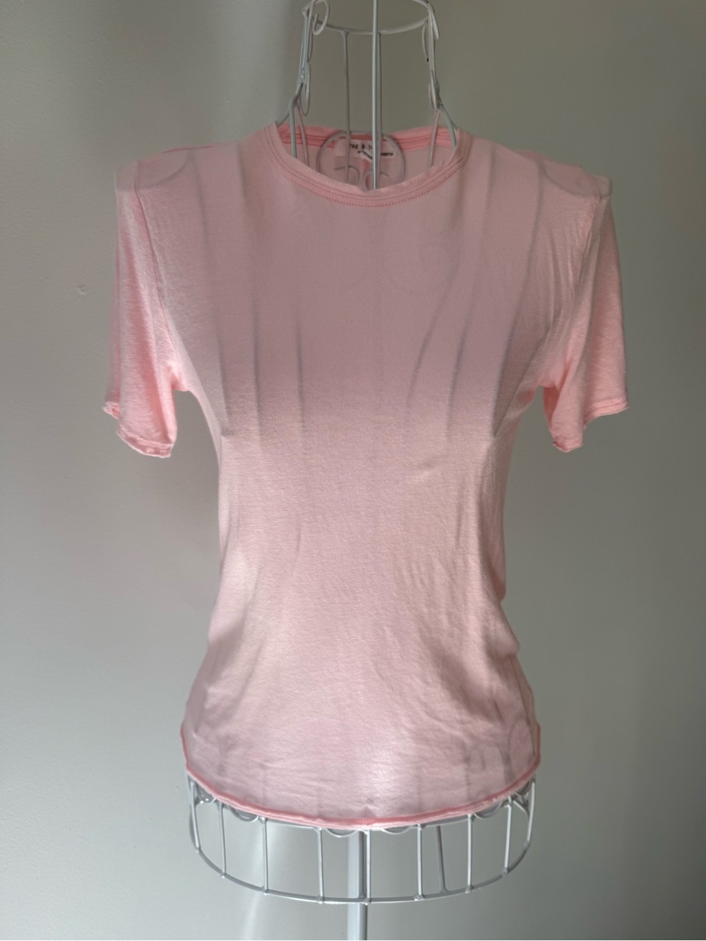 Rag & Bone Pink Linen Rayon Semi Sheer Shoulder Pad T-Shirt Top XXS